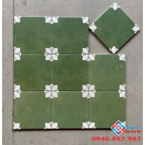 Gạch bông cổ 20x20 màu xanh rêu hoa trắng đẹp