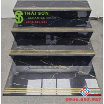Gạch lát cầu thang 47x120 màu đen vân vàng khắc mới nhất