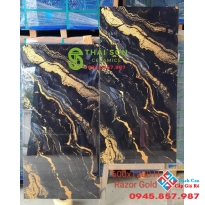 Gạch lát nền 60x120 bóng kiếng ấn độ đen vân mây nhũ vàng