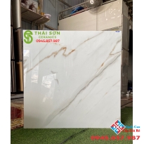 Gạch lát nền 80x80 trắng vân vàng bóng kiếng ấn độ cao cấp
