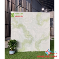 Gạch bóng kiếng vân xanh lót sảnh phòng khách 80x80 ý mỹ