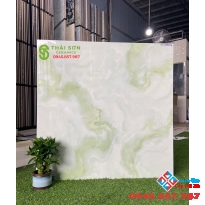 Gạch bóng kiếng vân xanh lót sảnh phòng khách 80x80 ý mỹ