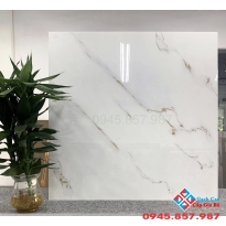 Đá lót nền bóng kiếng 80x80 trắng vân vàng cao cấp