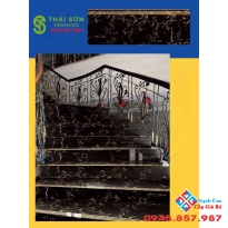 Gạch trung quốc lót cầu thang 47x120 khắc kim tông đen cam
