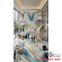 Gạch 80x160 ốp lát ấn độ bóng kiếng màu xanh vân đá