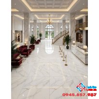 Gạch 80x80 trung quốc khắc kim lát nền trắng ánh khói nhẹ