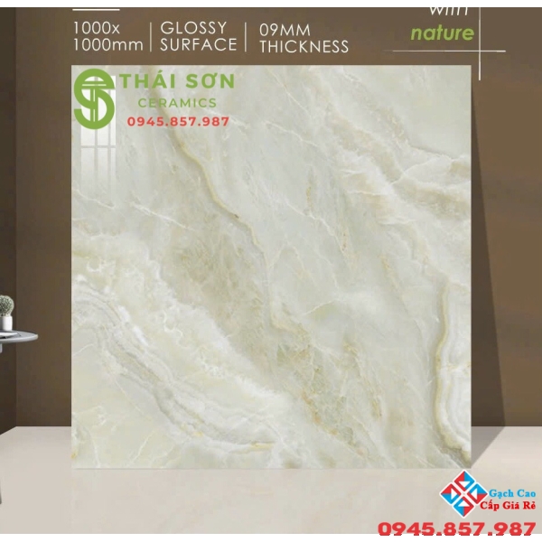 Gạch lát nền 100x100 bóng kiếng ấn độ vân xanh cao cấp