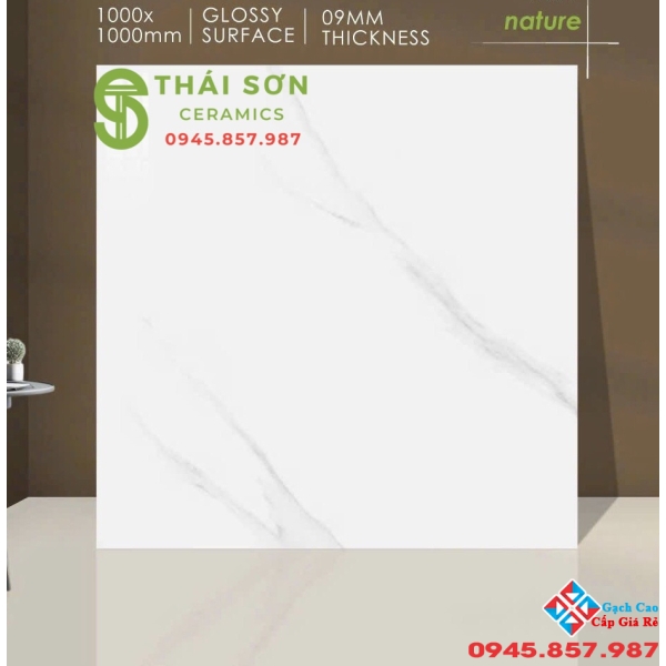Gạch lát nền ấn độ 100x100 trắng vân mây nhẹ bóng kiếng 