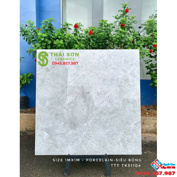 Gạch lát nền 1m x 1m  đá bóng kiếng vân xám giá rẻ