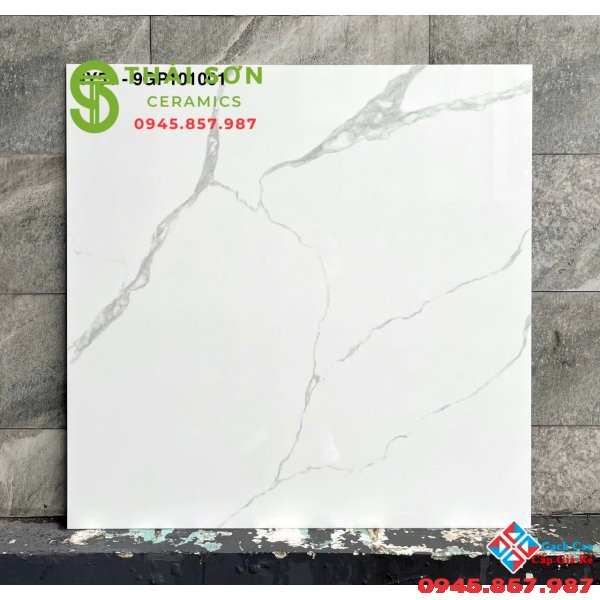 Gạch lát nền 100x100 Viglacera màu trắng vân mây bóng kiếng