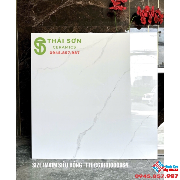 Gạch lát nền 100x100 CMC màu trắng vân mây bóng kiếng