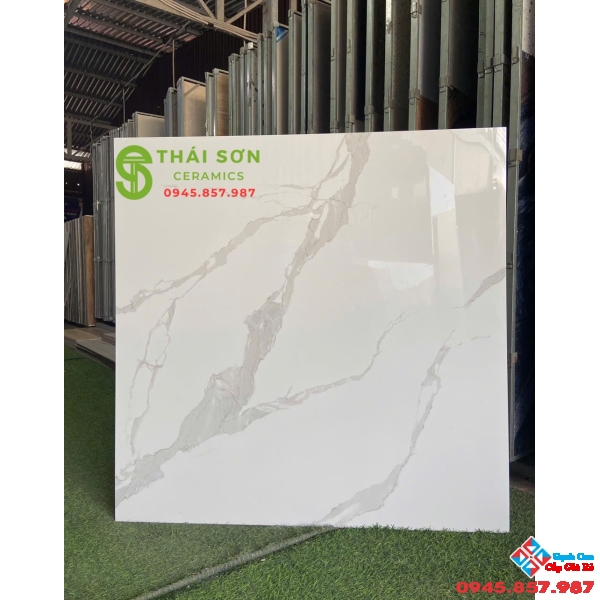 Gạch lát nền tasa 100x100 trắng vân mây bóng kiếng