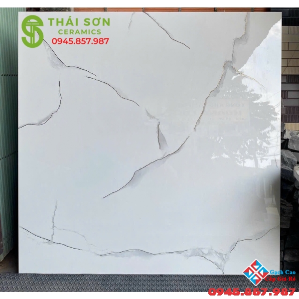 Gạch trung quốc 100x100 đá đồng chất trắng khắc kim 