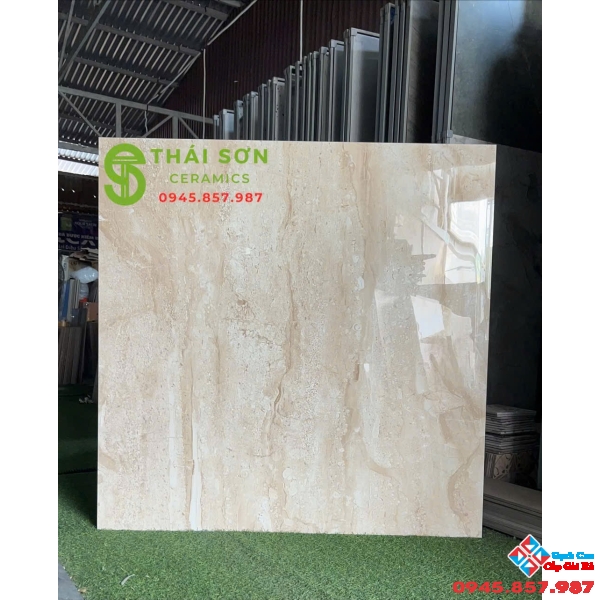Gạch 120x120 ấn độ bóng kính màu kem vàng vân gỗ