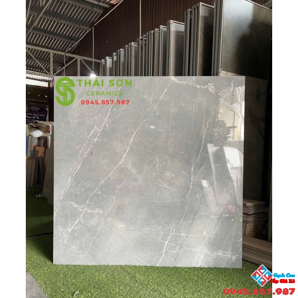 Gạch 120x120 ấn độ bóng kính màu xám xanh vân trắng