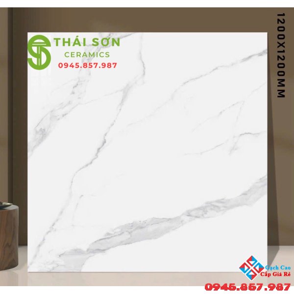 Gạch màu trắng vân mây 120x120 bóng kiếng lát nền