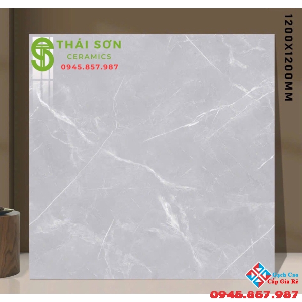 Gạch lát nền 120x120 ấn độ màu xám vân trắng cao cấp 
