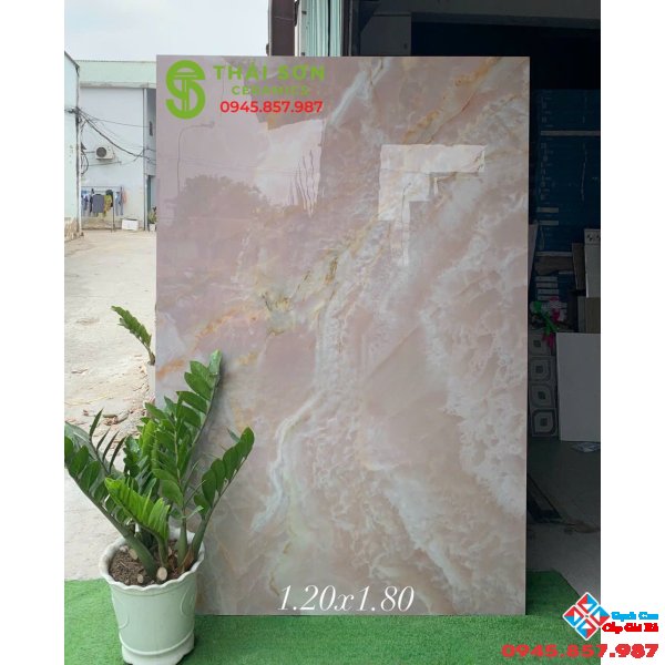 Gạch bóng kiếng ấn độ 120x180 vân đá màu hồng cao cấp