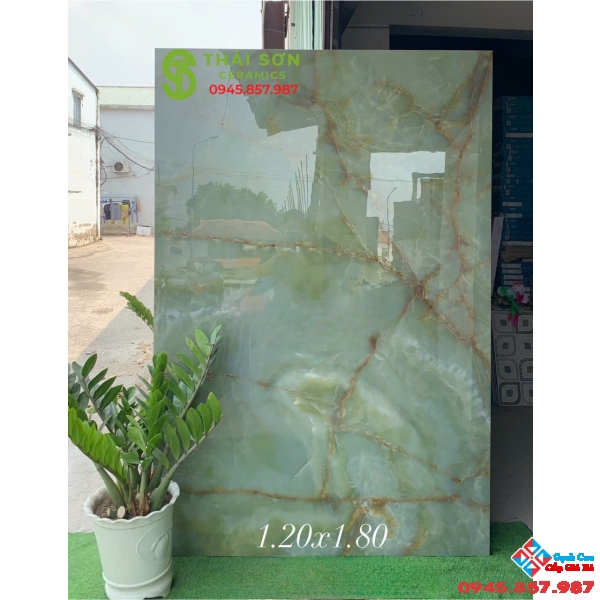 Gạch vân đá xanh ngọc onyx green 120x180 bóng kiếng ấn độ
