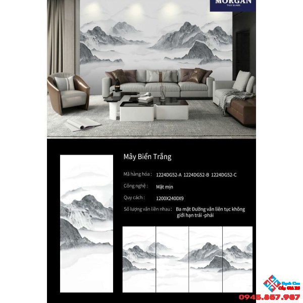 Gạch tranh đá 120x240 mây biển trắng phong cảnh