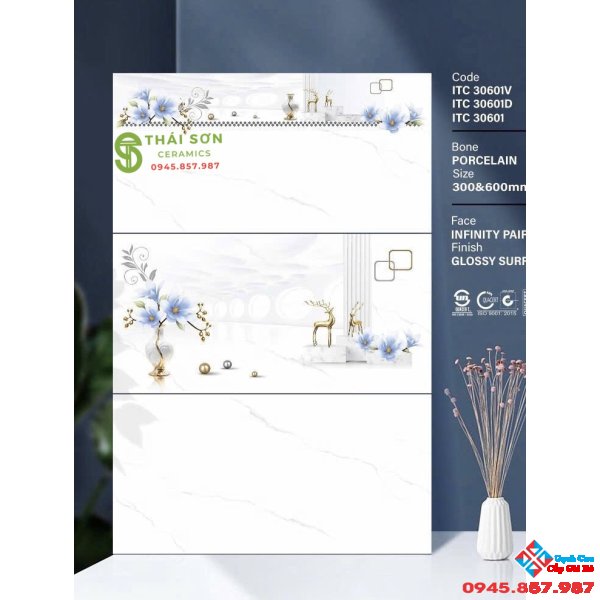 Gạch ốp tường 30x60 bóng kiếng trắng vân mây cao cấp