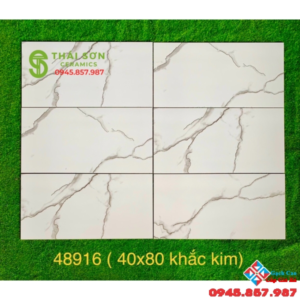 Gạch khắc kim nhũ bạc vân mây trắng 40x80 bóng kiếng trung quốc