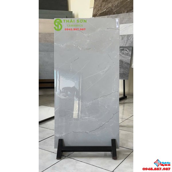 Gạch ốp tường 40x80 trung quốc khắc kim nhũ bạc vân xám