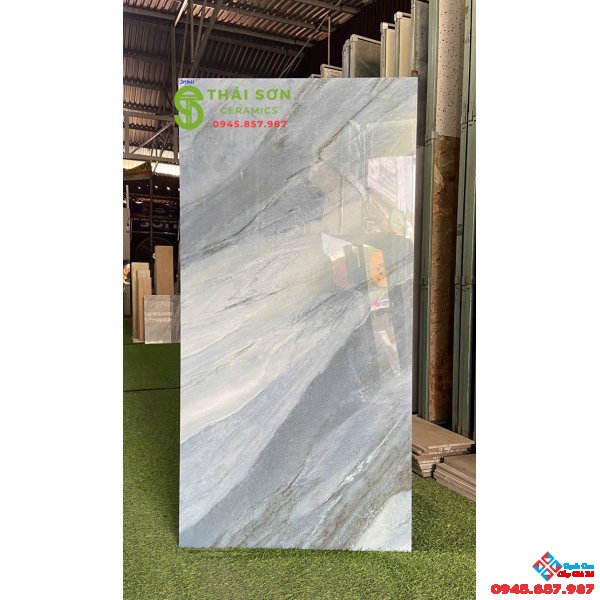 Gạch ấn độ 60x120 lát nền nhà vân xanh siêu bóng đẹp
