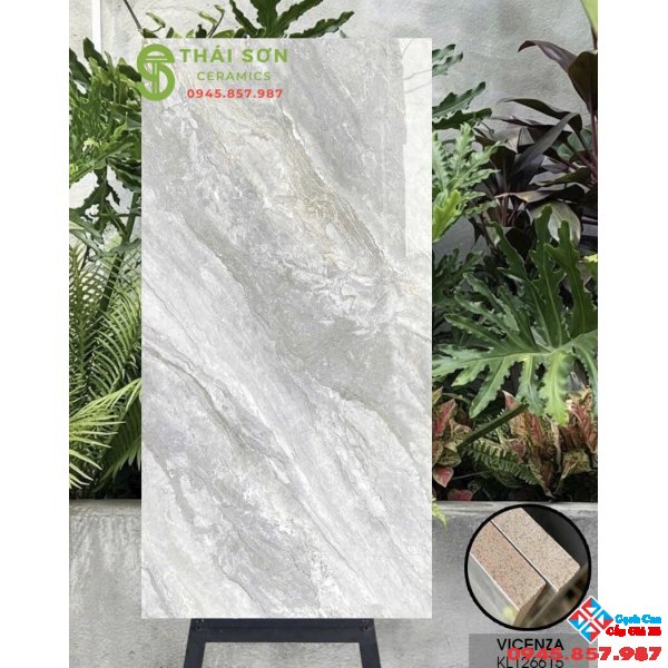 Gạch vicenza 60x120 bóng kiếng lát nền phòng khách