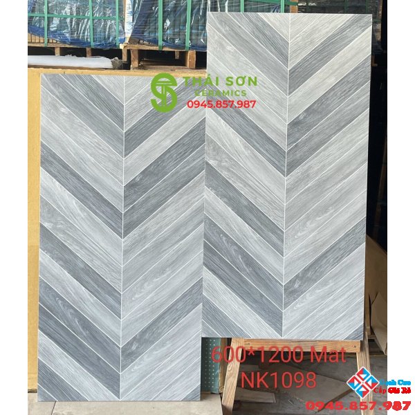 Gạch giả gỗ xương cá vân xám 60x120 mờ nhập khẩu