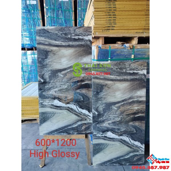 Gạch lát nền 60x120 ấn độ vân đá High Glossy