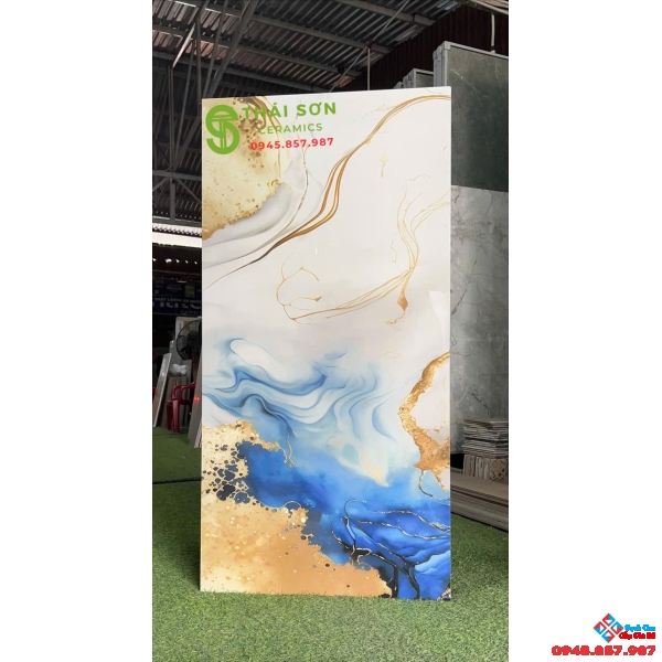 Gạch ấn độ siêu bóng 60x120 màu xanh ánh vàng