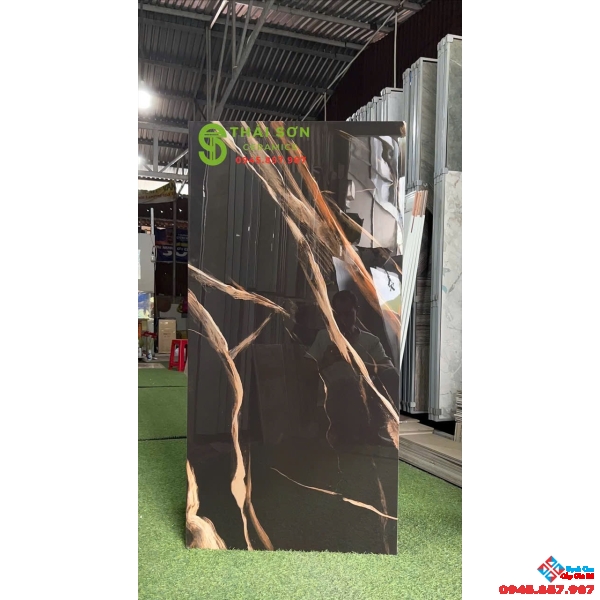 Gạch ấn độ 60x120 đen vân cam siêu bóng
