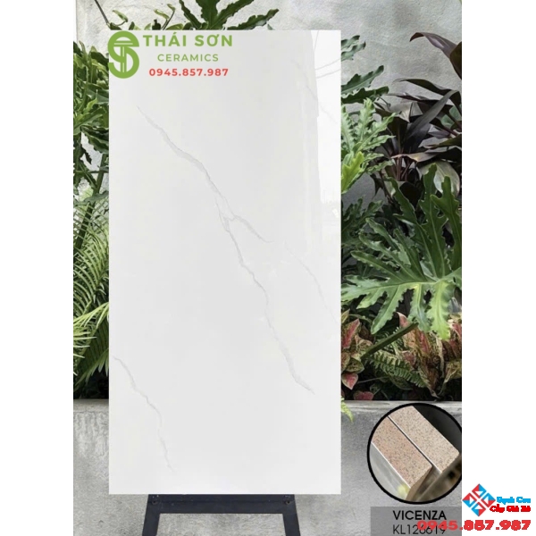 Gạch vicenza 60x120 bóng kiếng trắng vân mây ốp tường 
