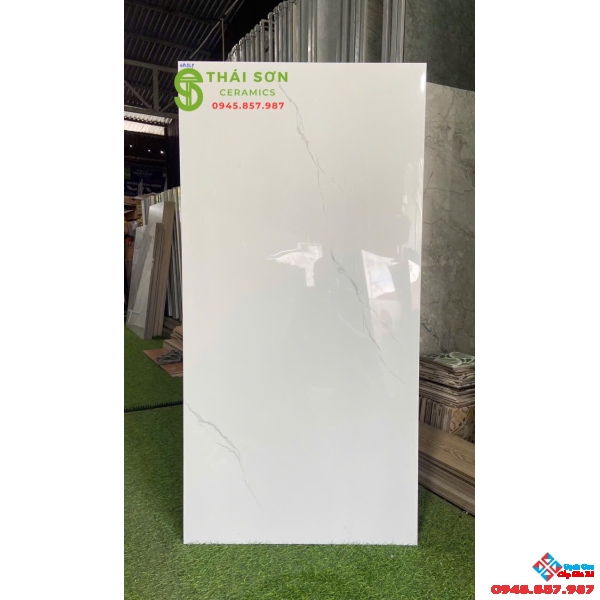 Gạch vicenza 60x120 bóng kiếng màu trắng vân mây nhẹ