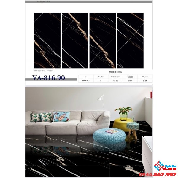 Gạch ốp lát khổ lớn 80x160 đen vân vàng nhập khẩu mới nhất