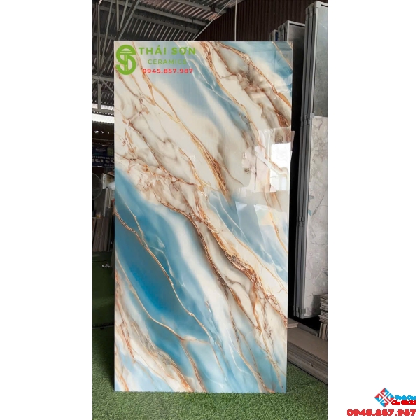 Gạch 80x160 ốp lát ấn độ bóng kiếng màu xanh vân đá