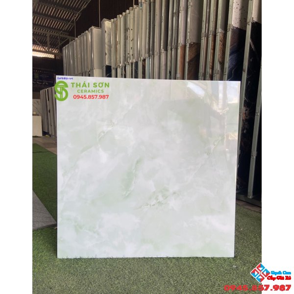 Gạch lát nền 80x80 bóng kiếng màu xanh nhẹ