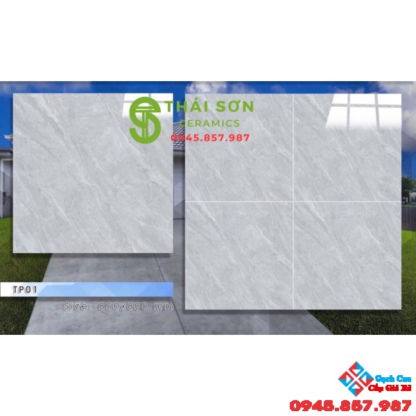 Gạch lát nền 80x80 hùng anh bóng kiếng vân xám 