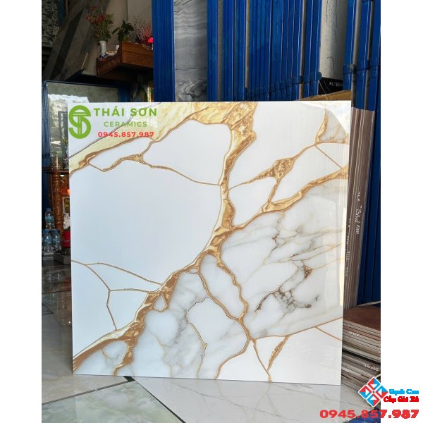 Gạch trung quốc 80x80 lát nền nhũ vàng giả đá Onyx xuyên sáng