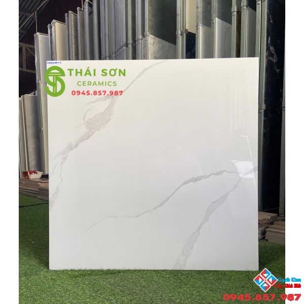 Gạch catalan 80x80 bóng kiếng lát nền văn phòng màu trắng mây