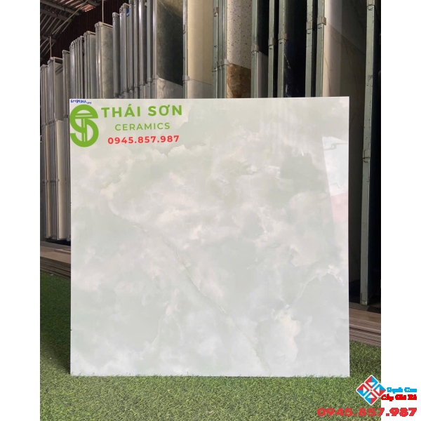 Gạch lát nền 80x80 takao bóng kiếng đồng chất màu xanh lá đẹp