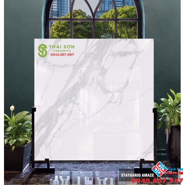 Gạch ấn độ 120x120 trắng vân mây siêu bóng kiếng