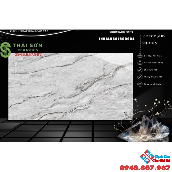 Gạch ốp tường bóng kiếng 80x160 vân xám ấn độ giá rẻ