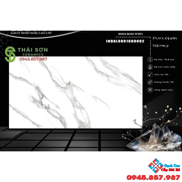 Gạch ốp tường bóng kiếng trắng vân mây 80x160 ấn độ