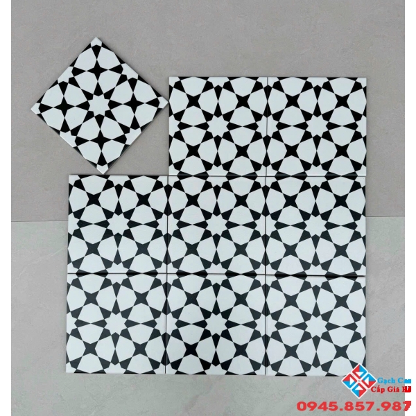 Gạch bông hình ngôi sao 20x20 màu trắng đen