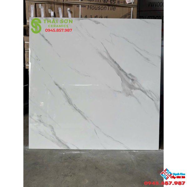 Gạch lát nền màu trắng vân mây 120x120 bóng kiếng cao cấp