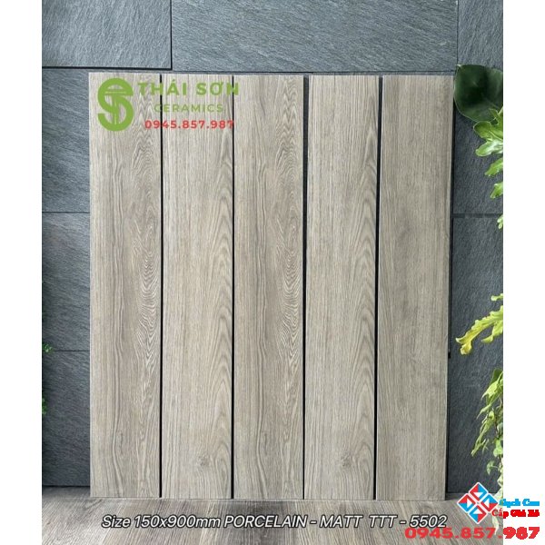 Gạch giả gỗ 15x90 ốp lát á mỹ màu xám ghi nhạt pha ánh sáng tro