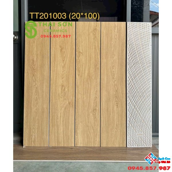 Gạch giả gỗ 20x100 lát nền màu vàng nhạt ngả kem