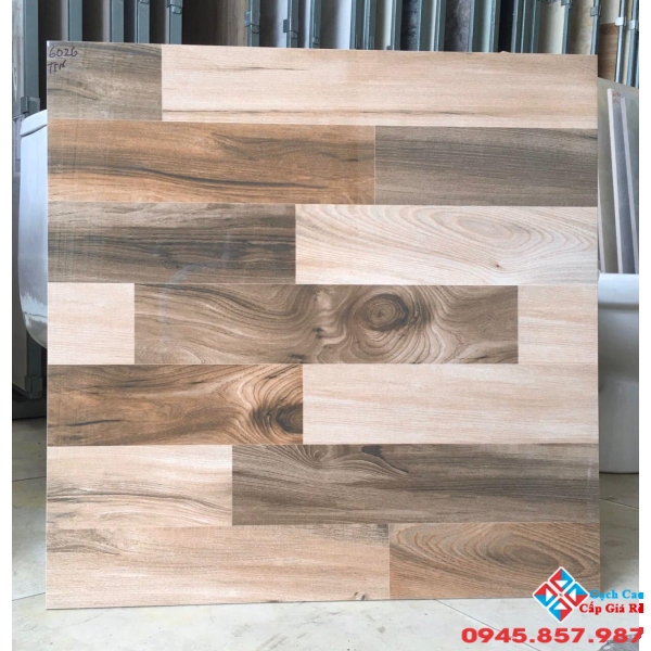 Gạch lát nền vân gỗ 60x60 bóng kiếng